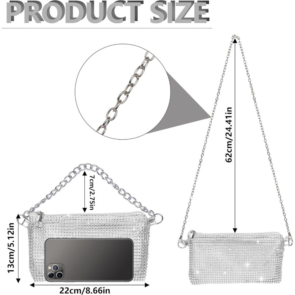 ⚡ Women's Evening Rhinestone Glitter Sparkly‎ Banquet Crossbody Clutch Bag - Picture 3 of 5